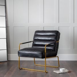 Giorgio Black Faux Leather Armchair - Black & Gold