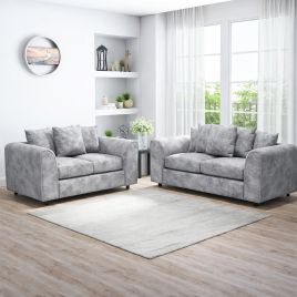LORVANI Fabric 3 and 2 Seater Scatterback Sofa Set - Light Grey