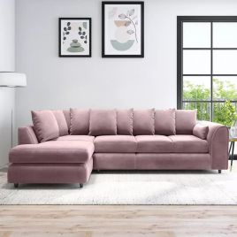 DELANO Plush Velvet Large 5 Seater L Shaped Scatterback Corner Sofa - Pink, Left Hand Facing