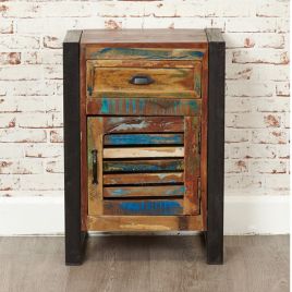 Laura Urban Edge Lamp Table with Door and Drawer - Natural Wood