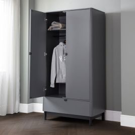 CAMEO 2 Door Wardrobe with 1 Drawer Grey - 95cm