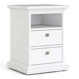 Bedside Table - PARIS 2 Drawer Nightstand White 43.6cm