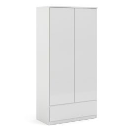 NANAIMO 2 Door 1 Drawer Kids Wardrobe White High Gloss - 98.9cm