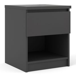 Bedside Table - NAIA 1 Drawer Nightstand Matt Black 40.2cm