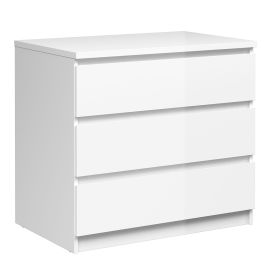 NANAIMO White Chest of Drawers - Medium-sized, 3 Drawers, High Gloss