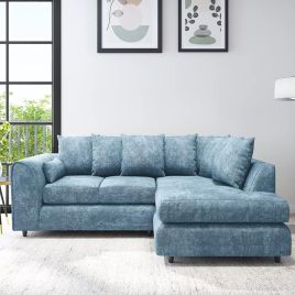 LORVANI Fabric 4 Seater L Shaped Scatterback Corner Sofa - Sky Blue, Right Hand Facing