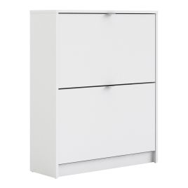 Shoe cabinet w. 2 tilting doors and 2 layers - White