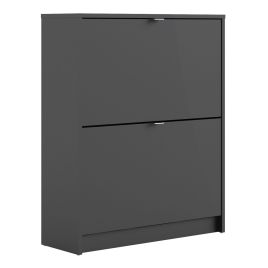 Shoe cabinet w. 2 tilting doors and 2 layers - Matt Black