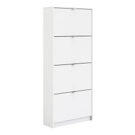 Shoe cabinet  w. 4 tilting doors and 2 layers - White