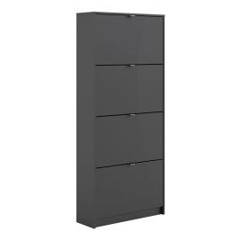 Shoe cabinet w. 4 tilting doors and 2 layers - Matt Black
