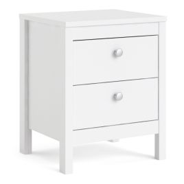 Bedside Table - MADRID 2 Drawer Nightstand White 43.6cm