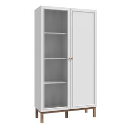 WOFUS Display Cabinet with 1 Door and 1 Glass Door in Light Grey and Oak
