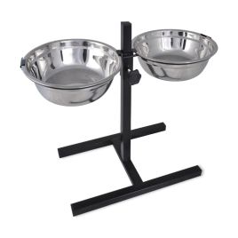 Adjustable Double Diner Pet Dog Feeding Stand and 2x4.1L Stainless Steel Bowls