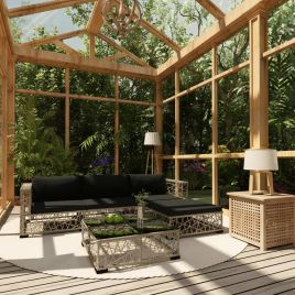 5 Piece Garden Lounge Set with Cushions Poly Rattan Grey