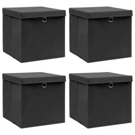 Storage Boxes with Lids 4 pcs Black 32x32x32 cm Fabric