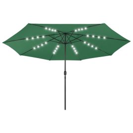 Outdoor Parasol with LED Lights and Metal Pole 400cm Green