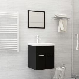 2 Piece Bathroom Furniture Set Black Chipboard
