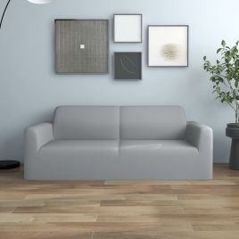 2-Seater Stretch Couch Slipcover Grey Polyester Jersey