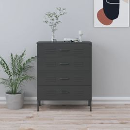 EWELINA Grey Chest of Drawers - Medium-sized, 4 Drawers