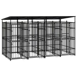 Outdoor Dog Kennel with Door and Roof Steel 7.37sqm
