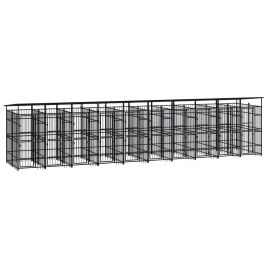 Outdoor Dog Kennel with Roof Steel 18.43sqm