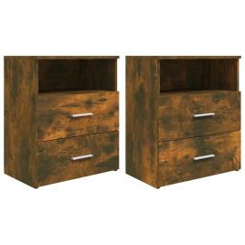 Bedside Table - CHELSEA 2 Piece Nightstand Smoked Oak 50cm