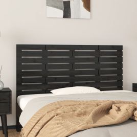 Wall Headboard Black 146x3x63cm Solid Wood Pine