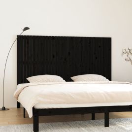 Wall Headboard Black 204x3x110cm Solid Wood Pine