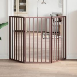Dog Gate Foldable 3 Panels Brown 150 cm Poplar Wood