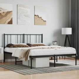 Metal Bed Frame with Headboard Black 160x200 cm