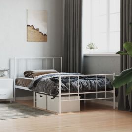 Metal Bed Frame with Headboard and Footboard White 90x190 cm 3FT Single
