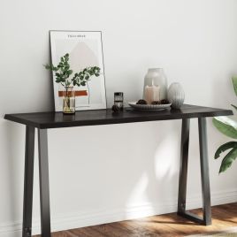 Table Top Dark Grey 140x60x4 cm Treated Solid Wood Oak Live Edge