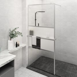Walk-in Shower Wall with Shelf Chrome 80x195cm ESG Glass and Aluminium