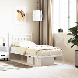 Metal Bed Frame with Headboard White 90x190 cm