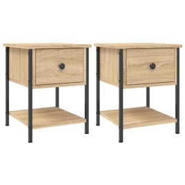 Bedside Table - PASCAL 2 Piece Nightstand Sonoma Oak 34cm