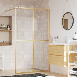 Walk-in Shower Wall with Clear ESG Glass Gold 140x195cm