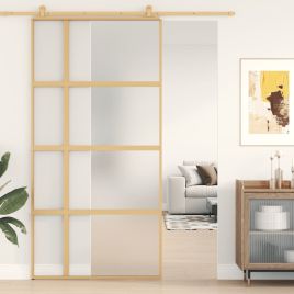 Sliding Door Gold 102.5x205 cm Frosted ESG Glass and Aluminium