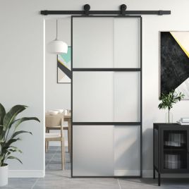 Sliding Door Black 90x205 cm Tempered Glass and Aluminium