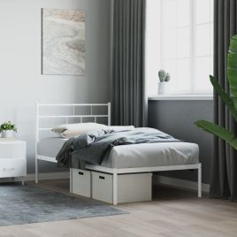 Metal Bed Frame with Headboard White 75x190 cm Small Single