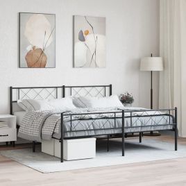 Metal Bed Frame with Headboard and Footboard Black Super King Size