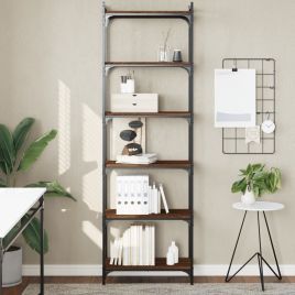Bookcase 6-Tier Brown Oak 60x30x188 cm Engineered Wood