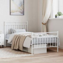 Metal Bed Frame with Headboard and Footboard White 90x190 cm Single