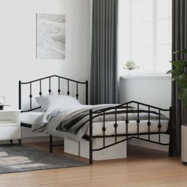 Metal Bed Frame with Headboard and Footboard Black 107x203 cm