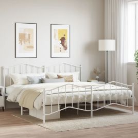 Metal Bed Frame with Headboard and FootboardÂ White 200x200 cm