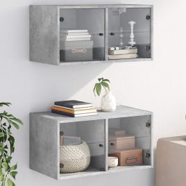 Wall Cabinets with Glass Doors 2 pcs Concrete Grey 68.5x37x35 cm