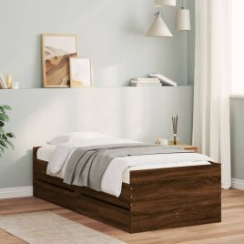 Bed Frame with Drawers Brown Oak 75x190 cm Small Single