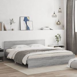 Bed Frame with Headboard Grey Sonoma 180x200 cm Super King Size