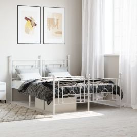 Metal Bed Frame with Headboard and Footboard White 140x190 cm
