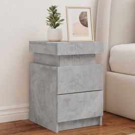 Bedside Table - LEAMING 2 Piece Nightstand Concrete Grey 35cm