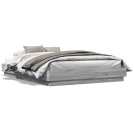 Bed Frame with LED Lights Grey Sonoma 140x200 cm